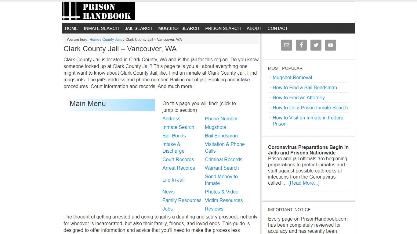 Clark County Jail – Vancouver, WA - Prison Handbook